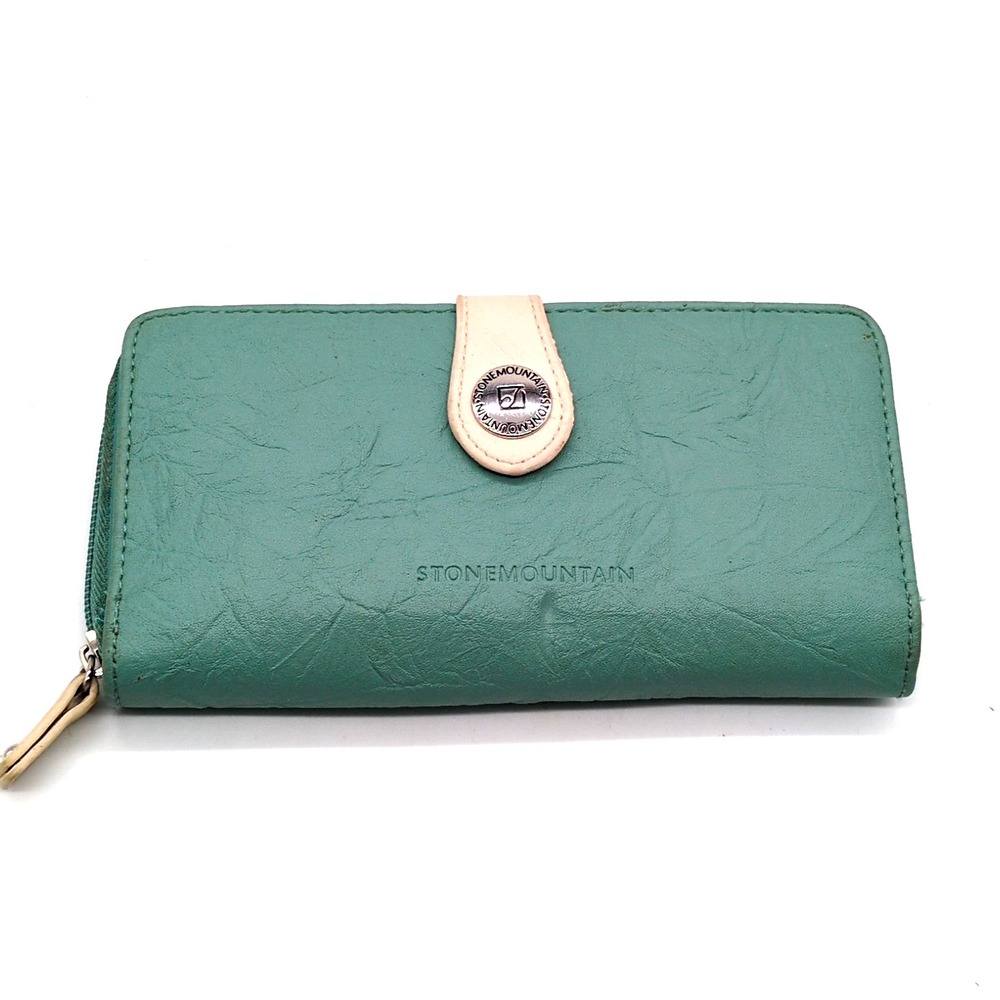 Stone Mountain Wallet Womens Green‎ Leather Organizer Zip Around Checkbook